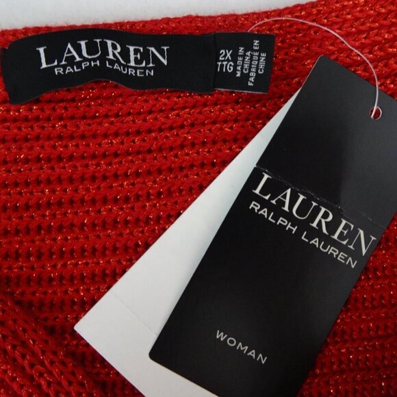Ralph Lauren Metallic Sweater Top Women's Plus Size 2X Red Boat Neck - Picture 9 of 12